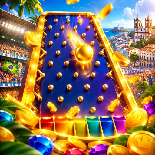 Bolas caindo na grade de pinos do Plinko rumo às casas de multiplicador